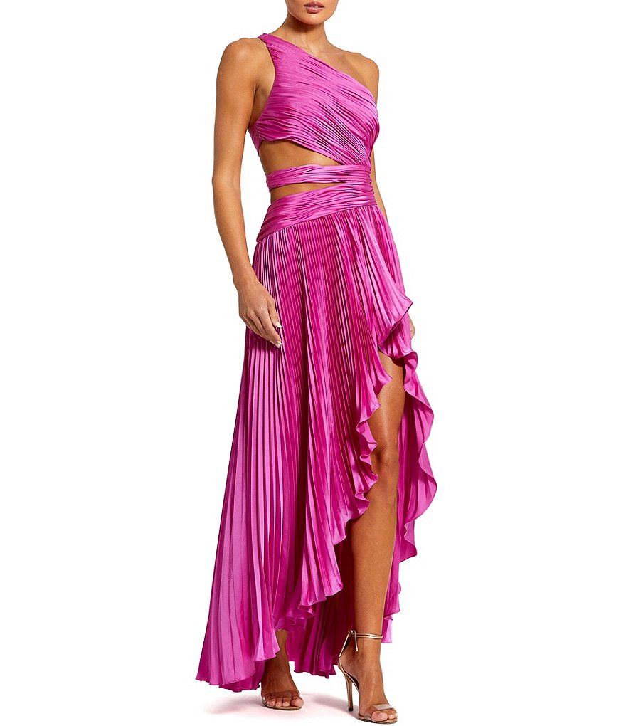 Mac Duggal Pleated Charmeuse One Shoulder Sleeveless Side Cut-Out Front ...