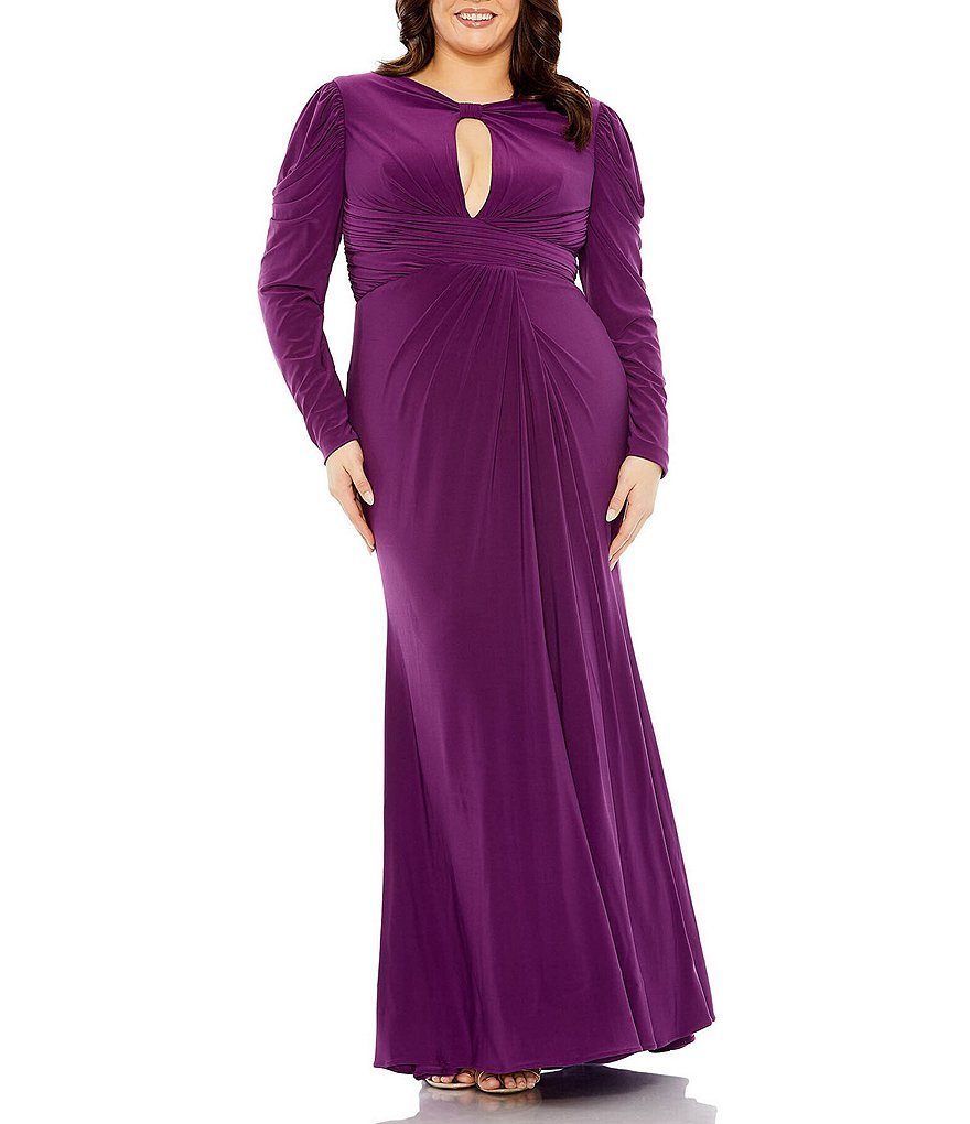 Mac Duggal Plus Size Princess Long Sleeve Keyhole Neck Jersey Gown ...