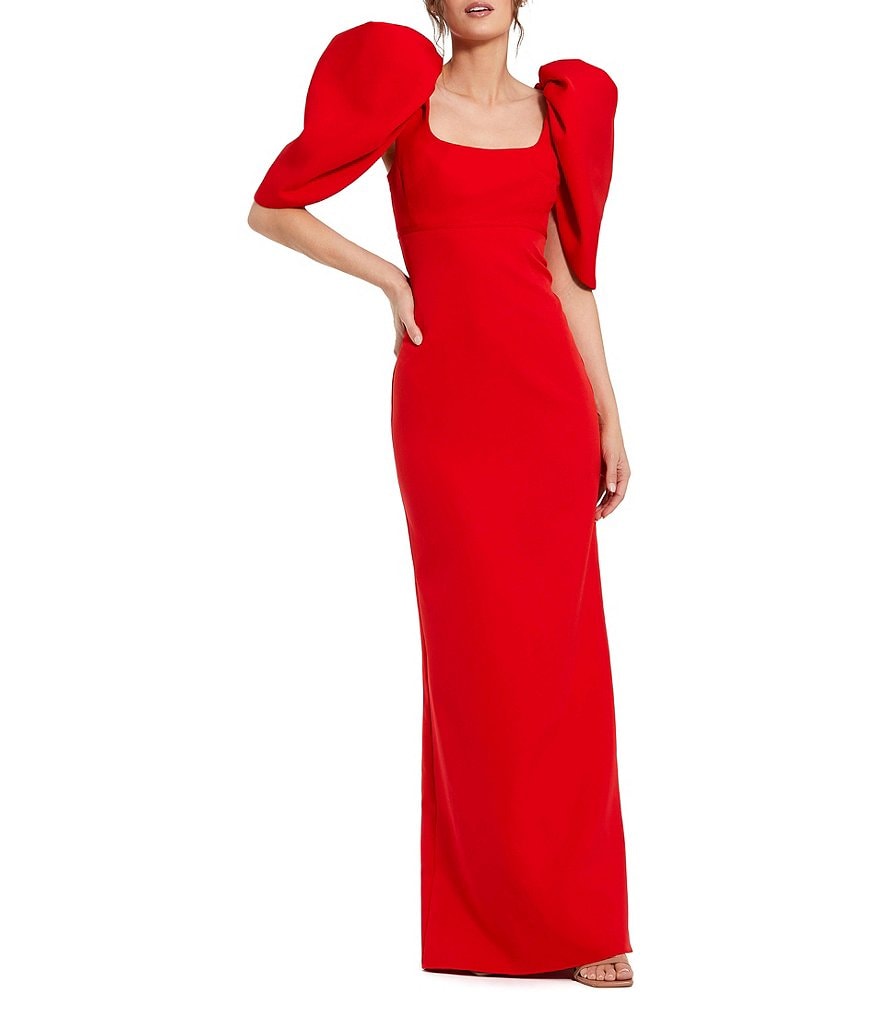 Mac Duggal Scoop Neck Dramatic Puff Sleeve Crepe Gown | Dillard's