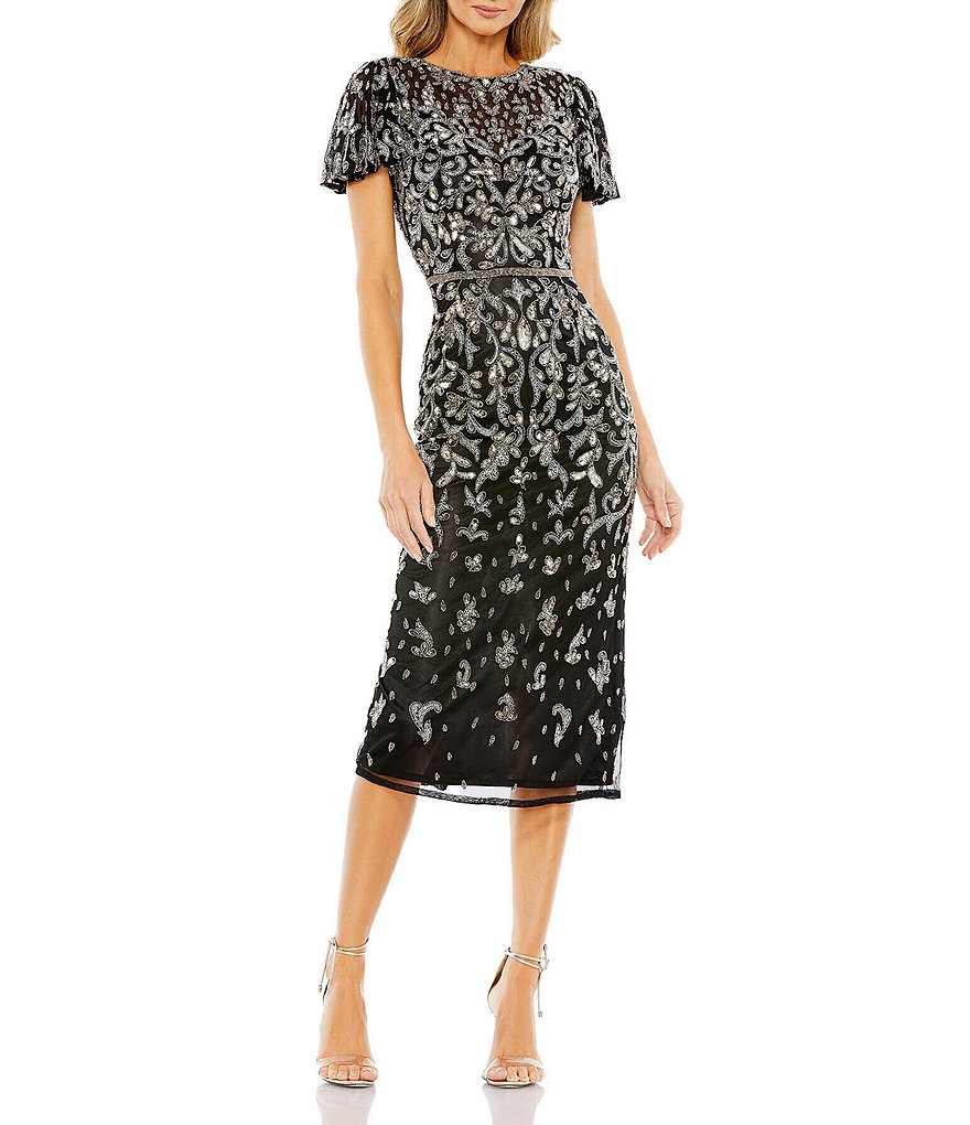 Mac Duggal Sequin Short Flutter Sleeve Sheath Dress | Dillard's