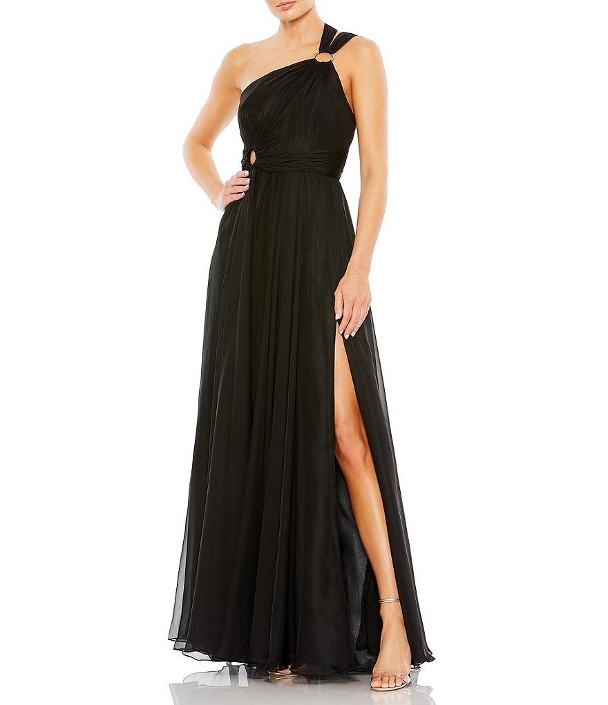 Mac Duggal Strappy One Shoulder O-Ring A-Line Gown | Dillard's