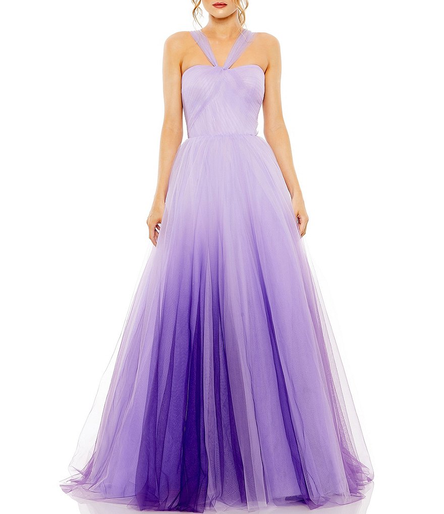 Mac Duggal Tulle Ombre Halter Neck Sleeveless Ball Gown | Dillard's