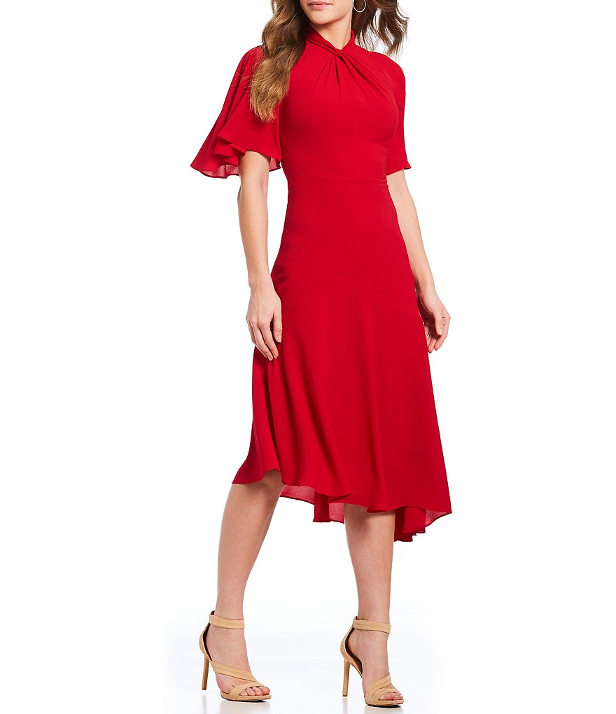 maggy london crepe ruffle dress