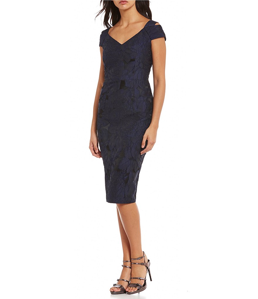 Maggy London Off the Shoulder Crepe Lace Midi Dress | Dillards