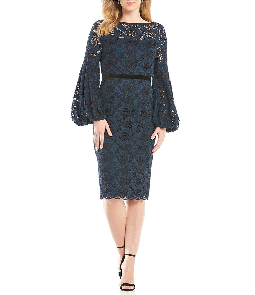 Maggy London Off the Shoulder Crepe Lace Midi Dress | Dillards