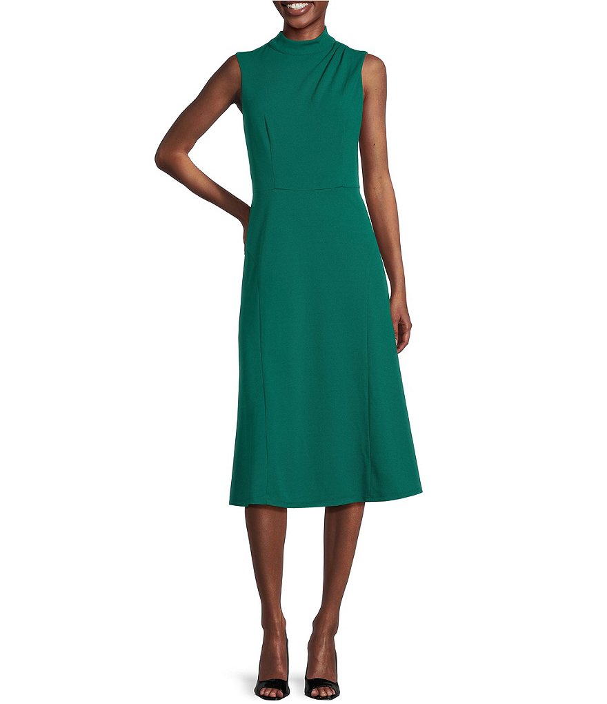 Maggy London Stretch Crepe Mock Neckline Sleeveless Midi Dress Dillards