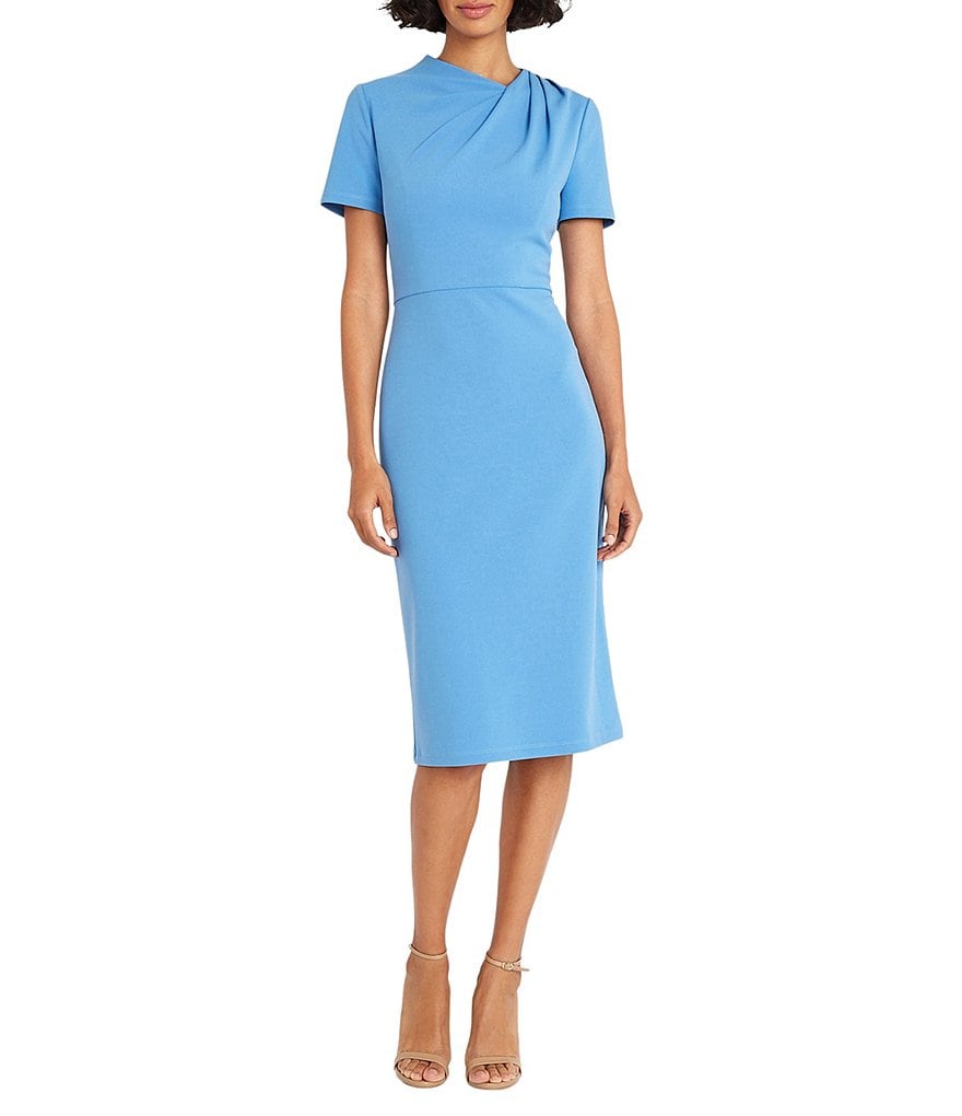 Maggy London Stretch Crepe Twist Crew Neck Short Sleeve Sheath Dress