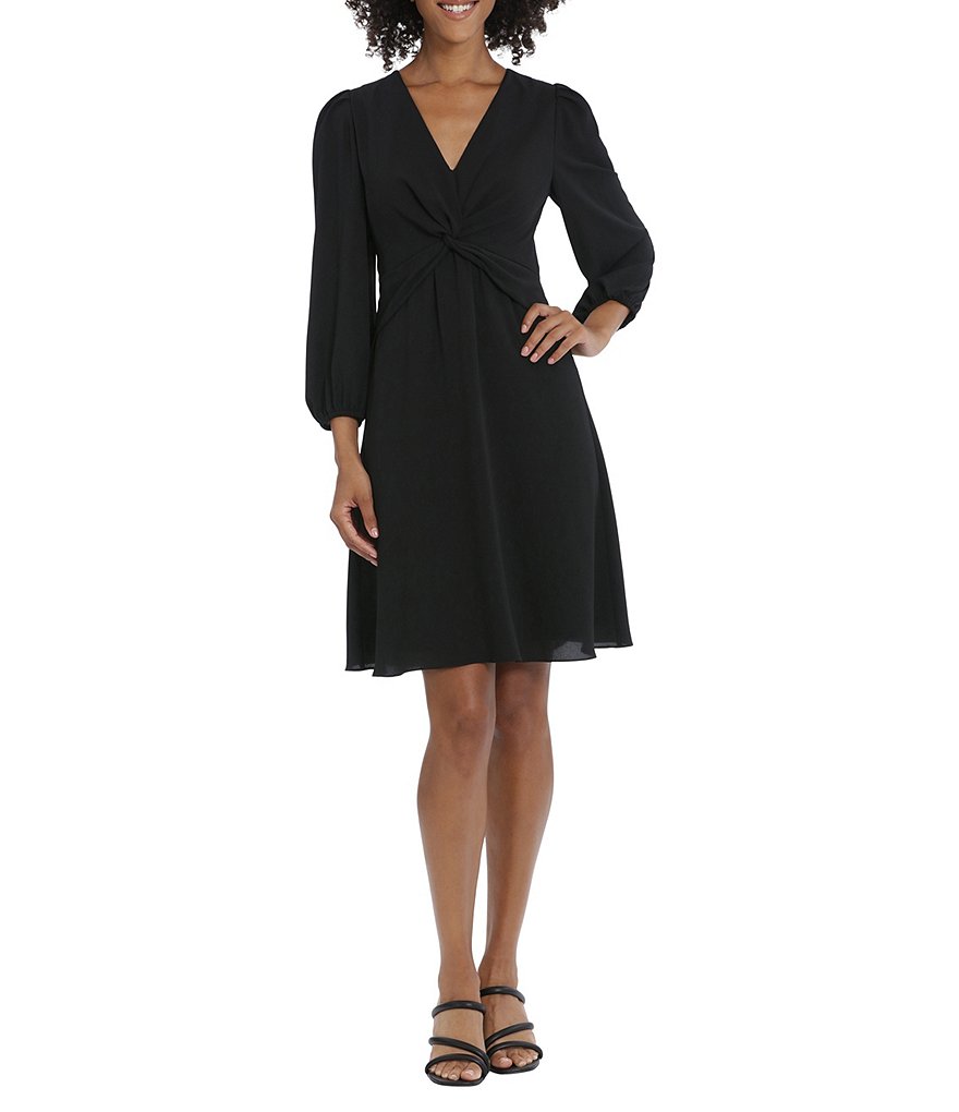 Maggy London Stretch Crepe V-Neck 3/4 Sleeve Dress | Dillard's