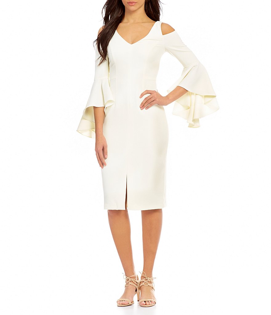 Maggy London Off the Shoulder Crepe Lace Midi Dress | Dillards