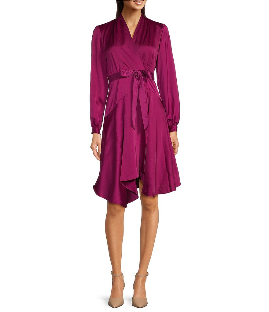 Maison Tara Long Sleeve Surplice V-Neck Tie Waist Faux Wrap Dress ...