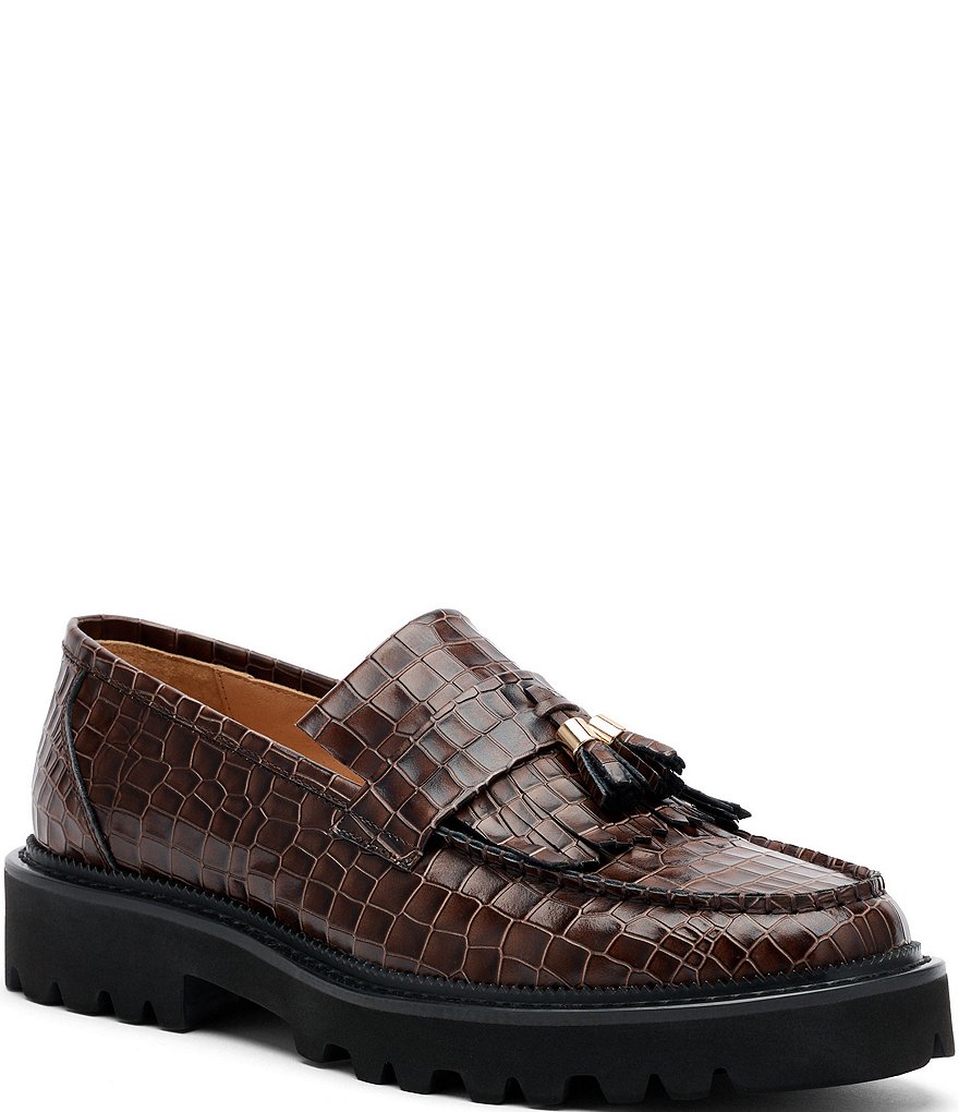 Wehmeiers Men’s Croc-Embossed Tassel Loafers in Dark Brown Men main image 4