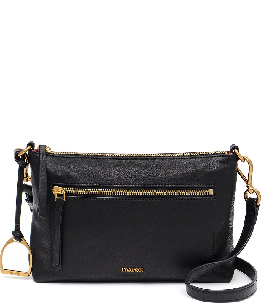 East/West Black Leather Crossbody Bag