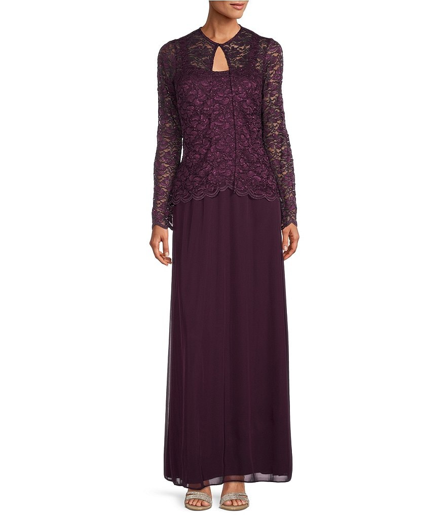Marina 2-piece Lace Jacket & Gown In Taupe At Nordstrom Rack in Pink