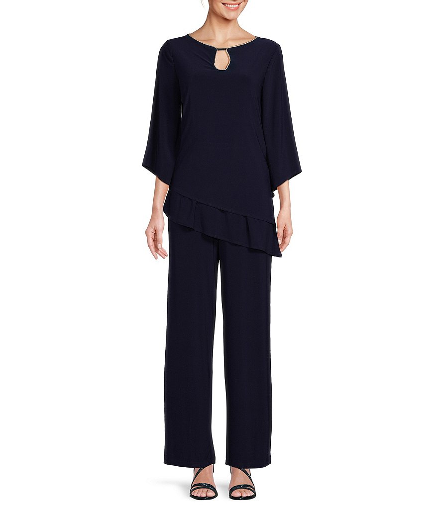 Marina Keyhole Neck 3/4 Sleeve Asymmetrical Hem Jumpsuit | Dillard's