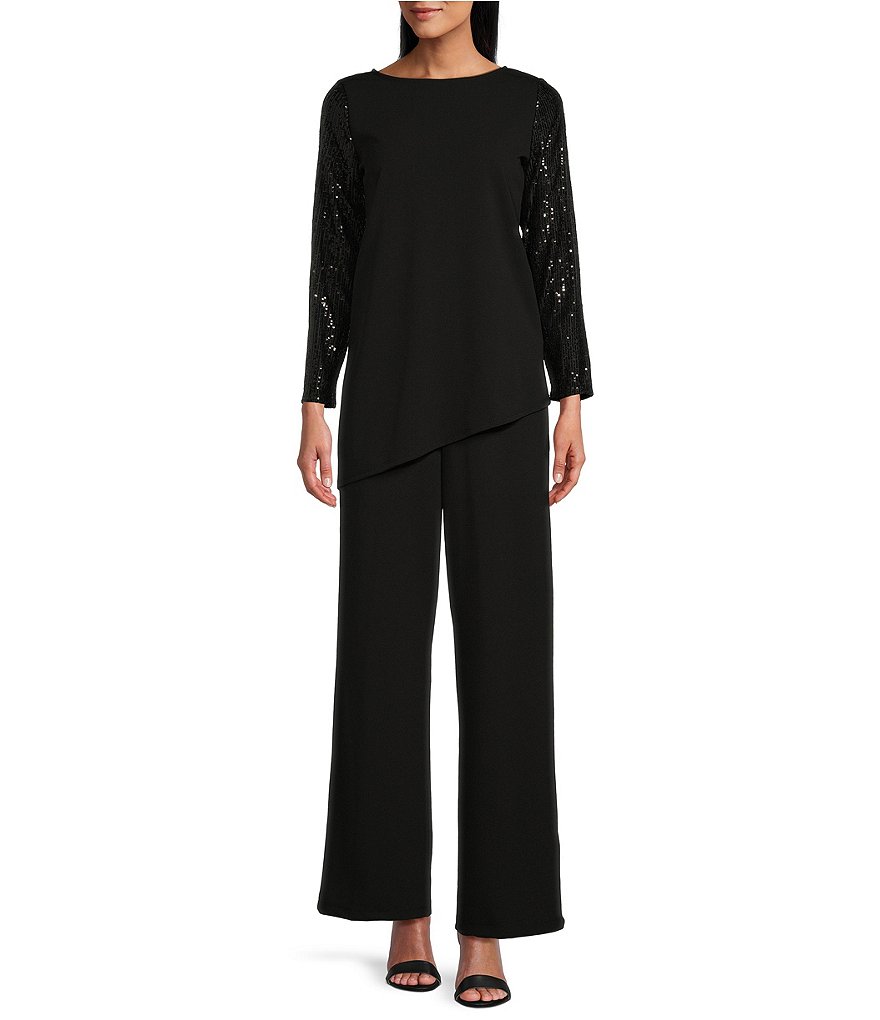 Marina Long Sleeve Crew Neck Sequin 2-Piece Top and Pants Set | Dillard's