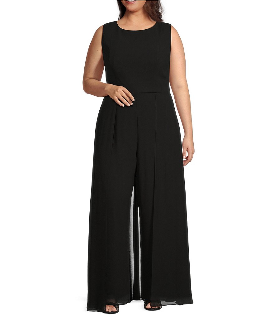 Marina Plus Size Sleeveless Chiffon Overlay Crepe Wide Leg Jumpsuit ...