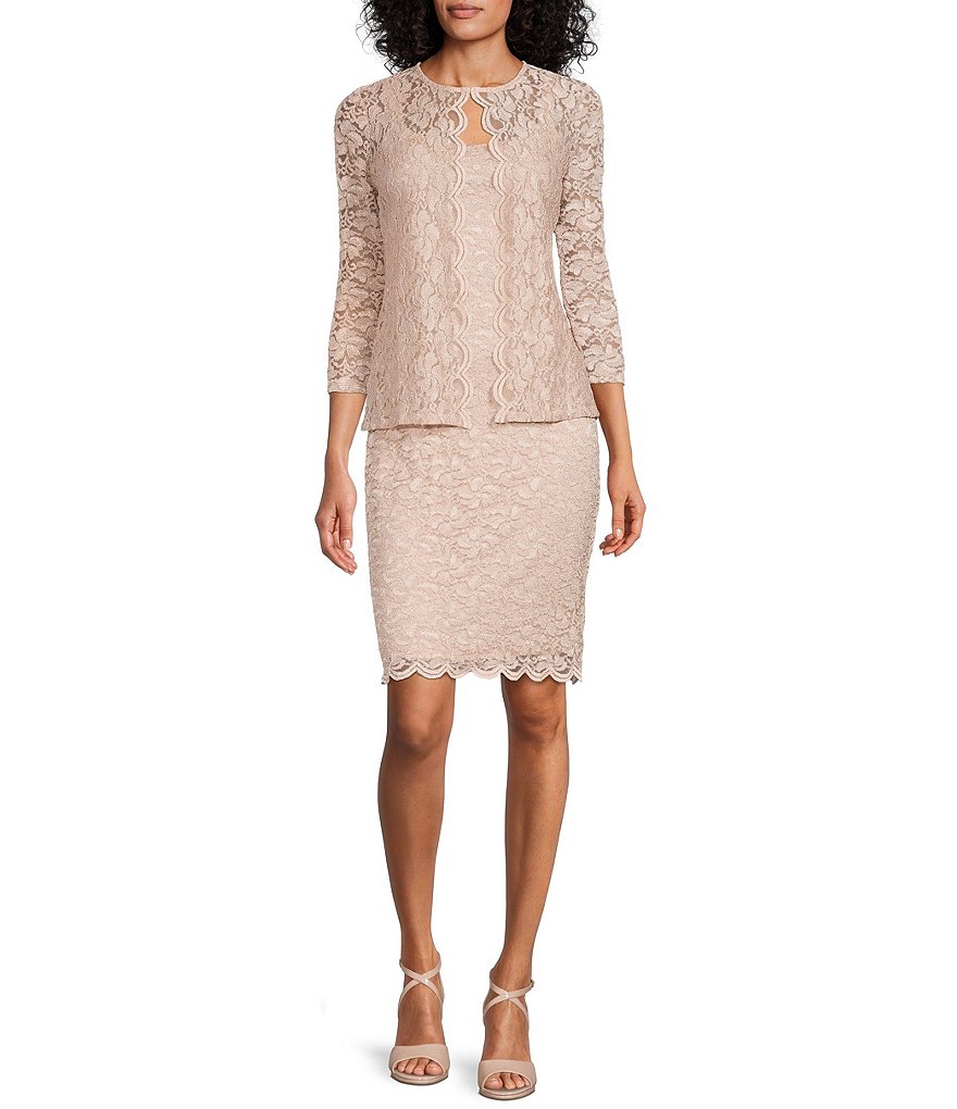 Marina 2-piece Lace Jacket & Gown In Taupe At Nordstrom Rack in Pink