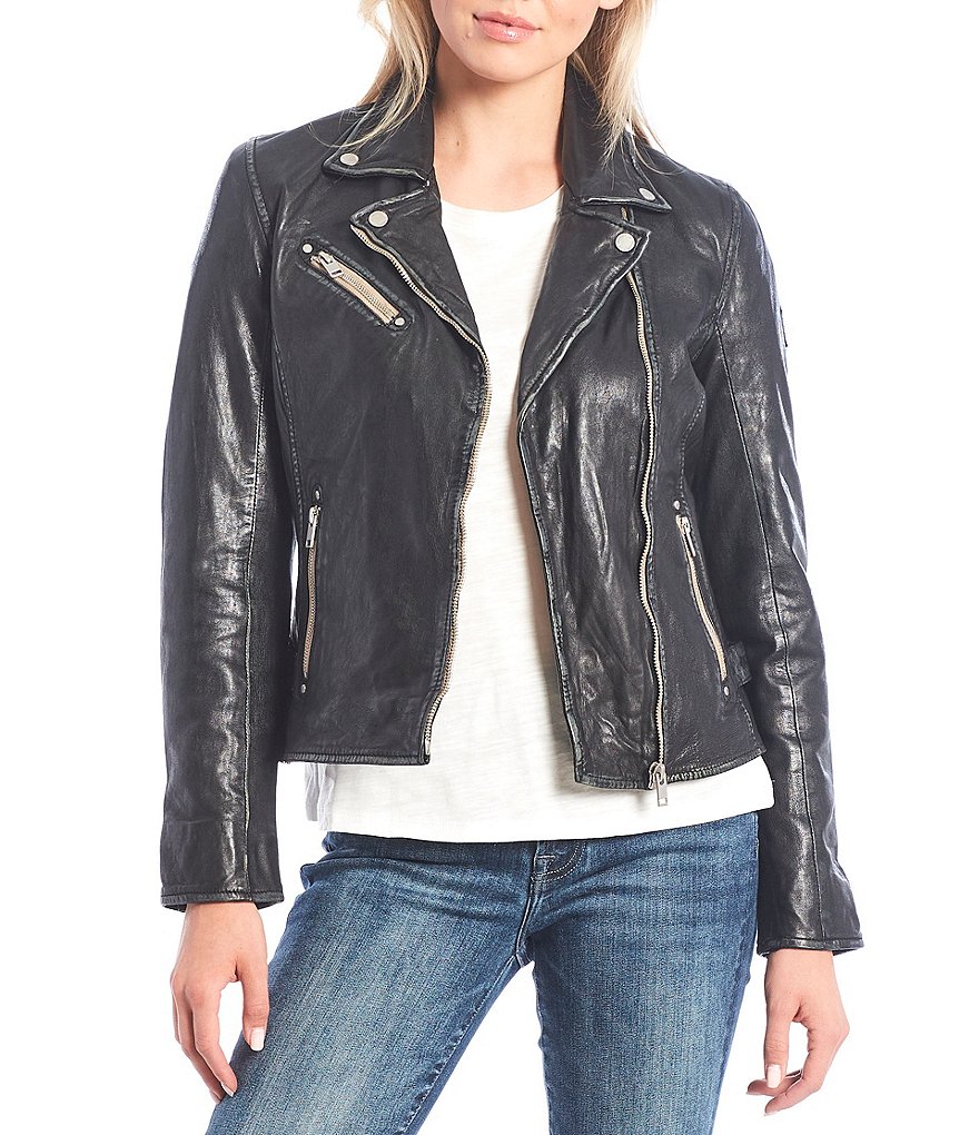 Mauritius Asymmetrical Zip Distressed Leather Notch Collar Moto Jacket ...