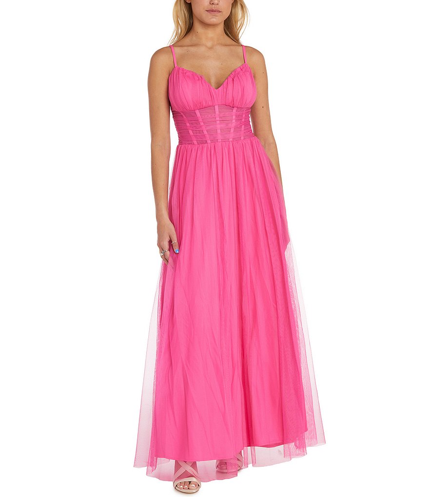 Mesh Illusion Corset Bodice Long Dress | Dillard's