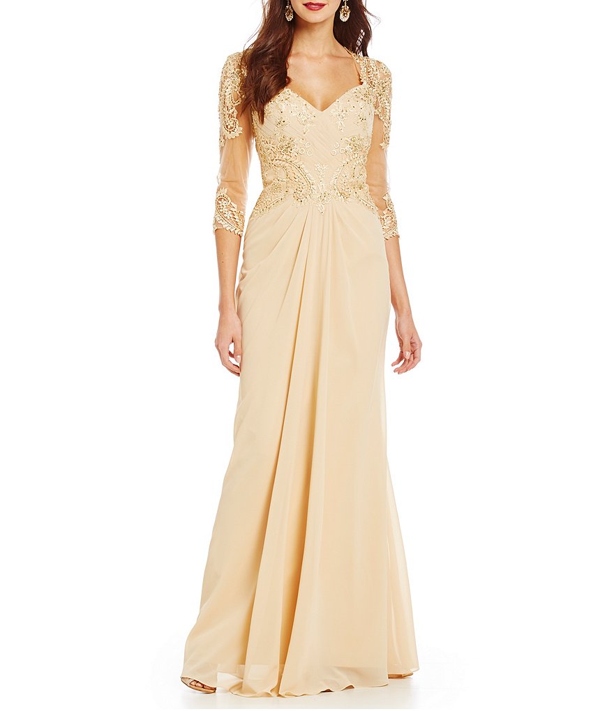 MGNY Madeline Gardner New York Beaded Applique Chiffon Gown | Dillards