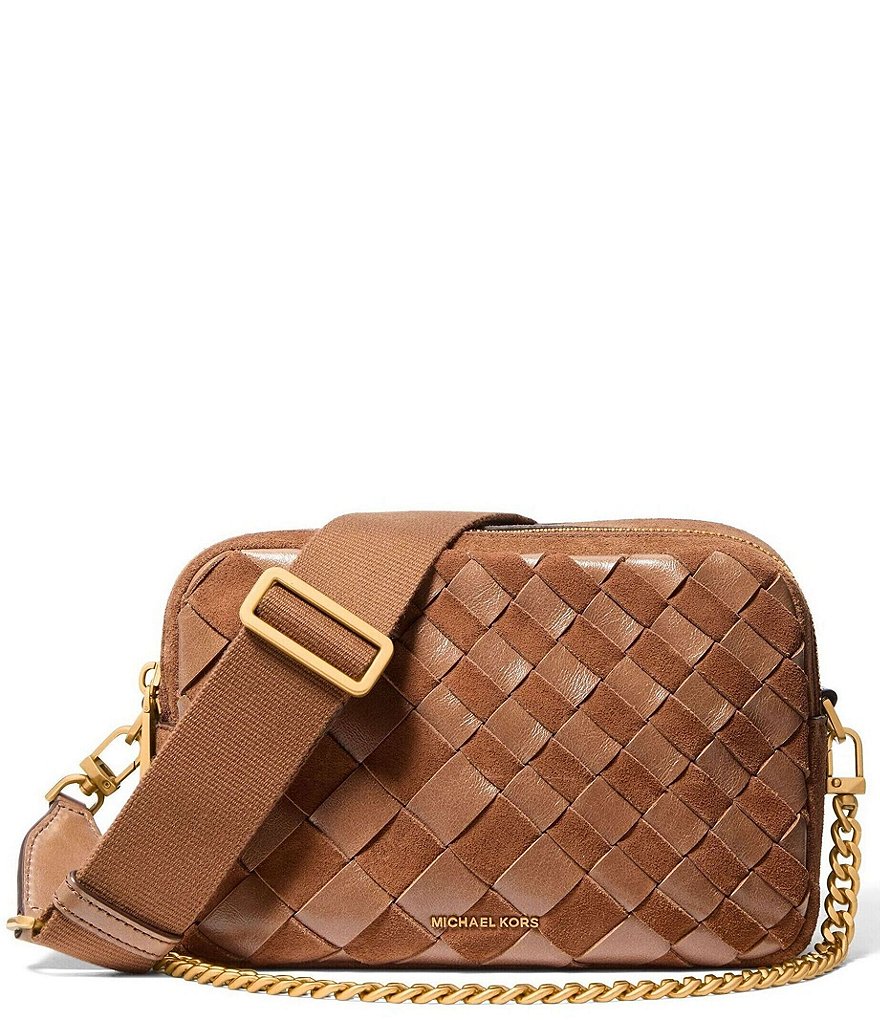 Michael Kors Bryant Medium Double Zip Chain Woven Suede Camera