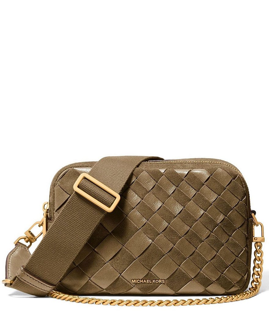 Michael Kors Bryant Medium Double Zip Chain Woven Suede Camera