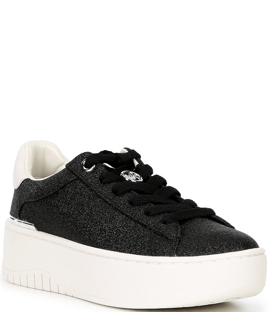 Michael Kors Dottie Glitter Leather and Suede Lace Up Sneakers