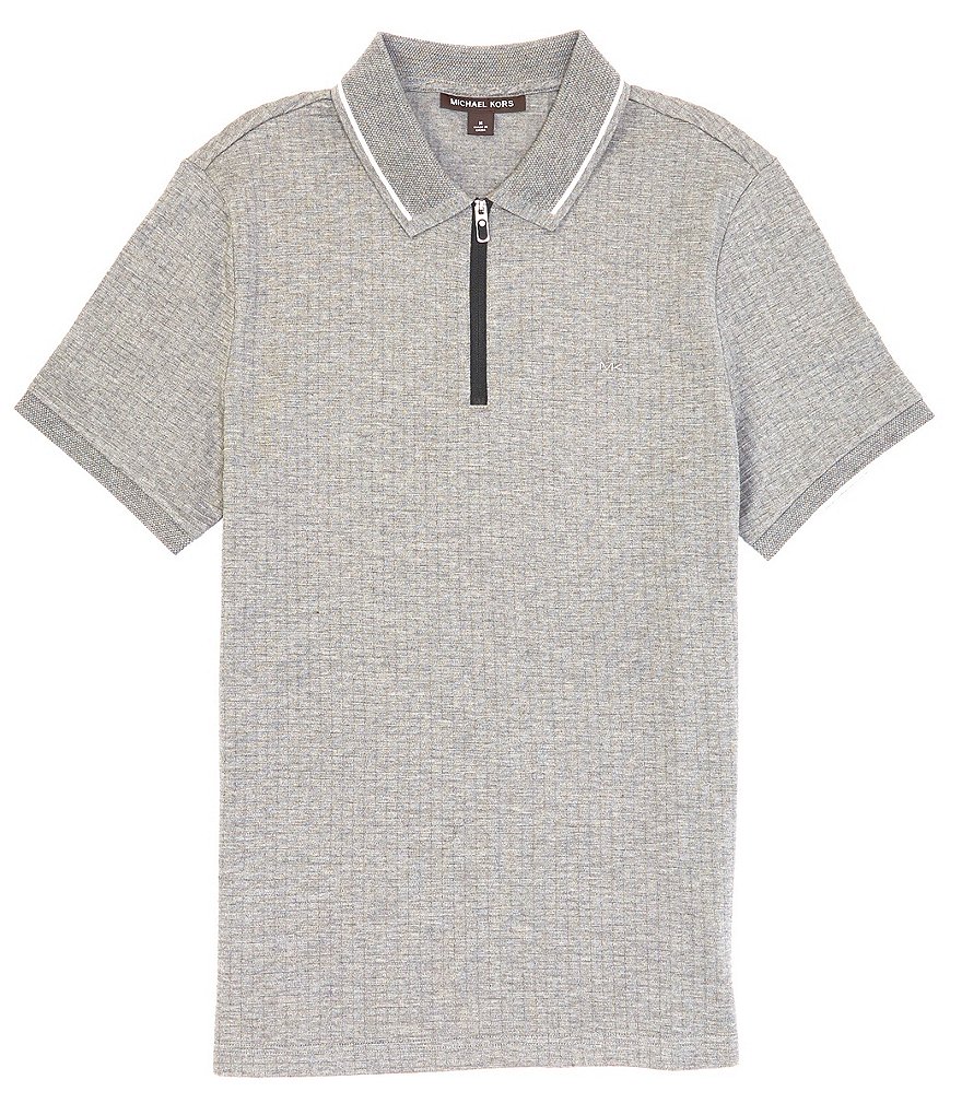 Michael Kors Jacquard Waffle Stretch Short-Sleeve Zip Polo Shirt ...