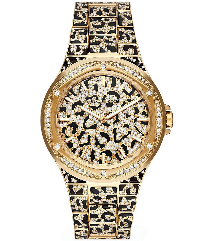 高品質 Kors Michael Lennox Print Cheetah Faceted Three-Hand 小物