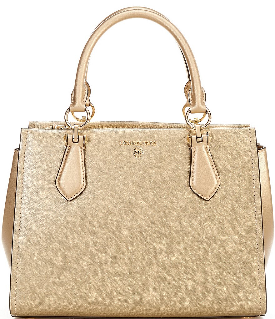 Michael Kors Montauk Canvas Top Handle Satchel Crossbody Bag Natural Gold hot