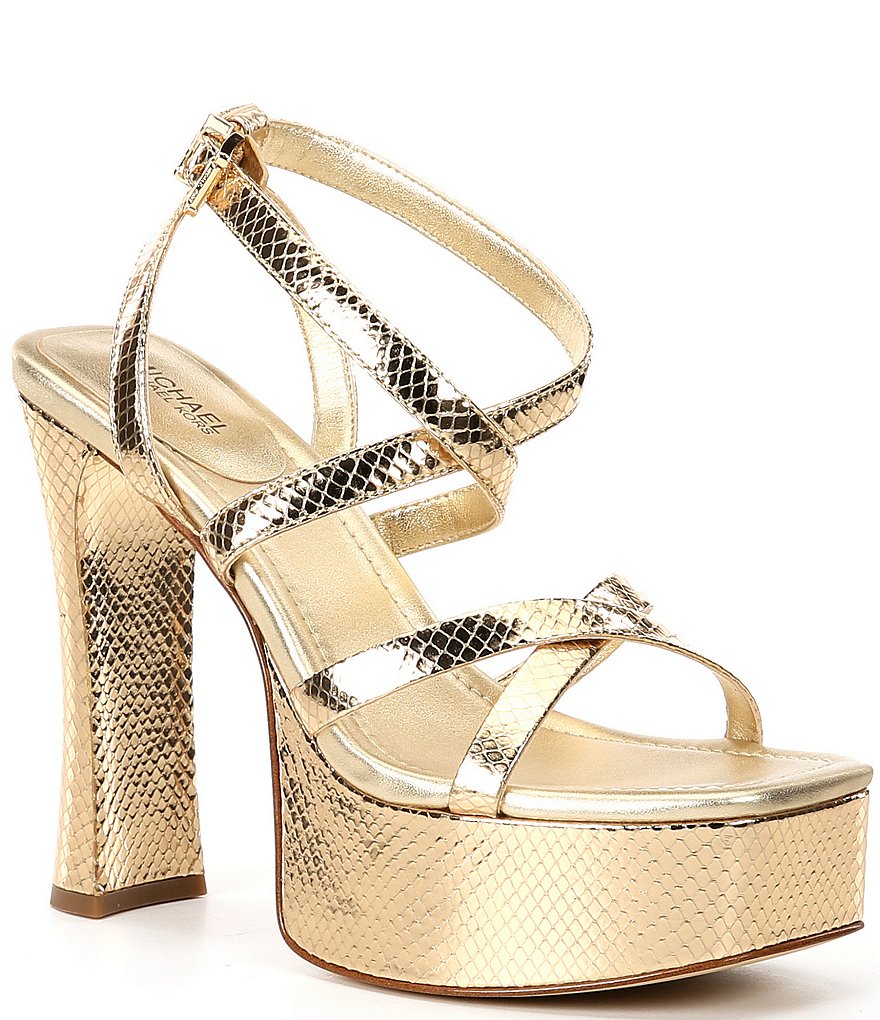 Michael Kors Paola Metallic Snake Print Leather Platform Sandals ...