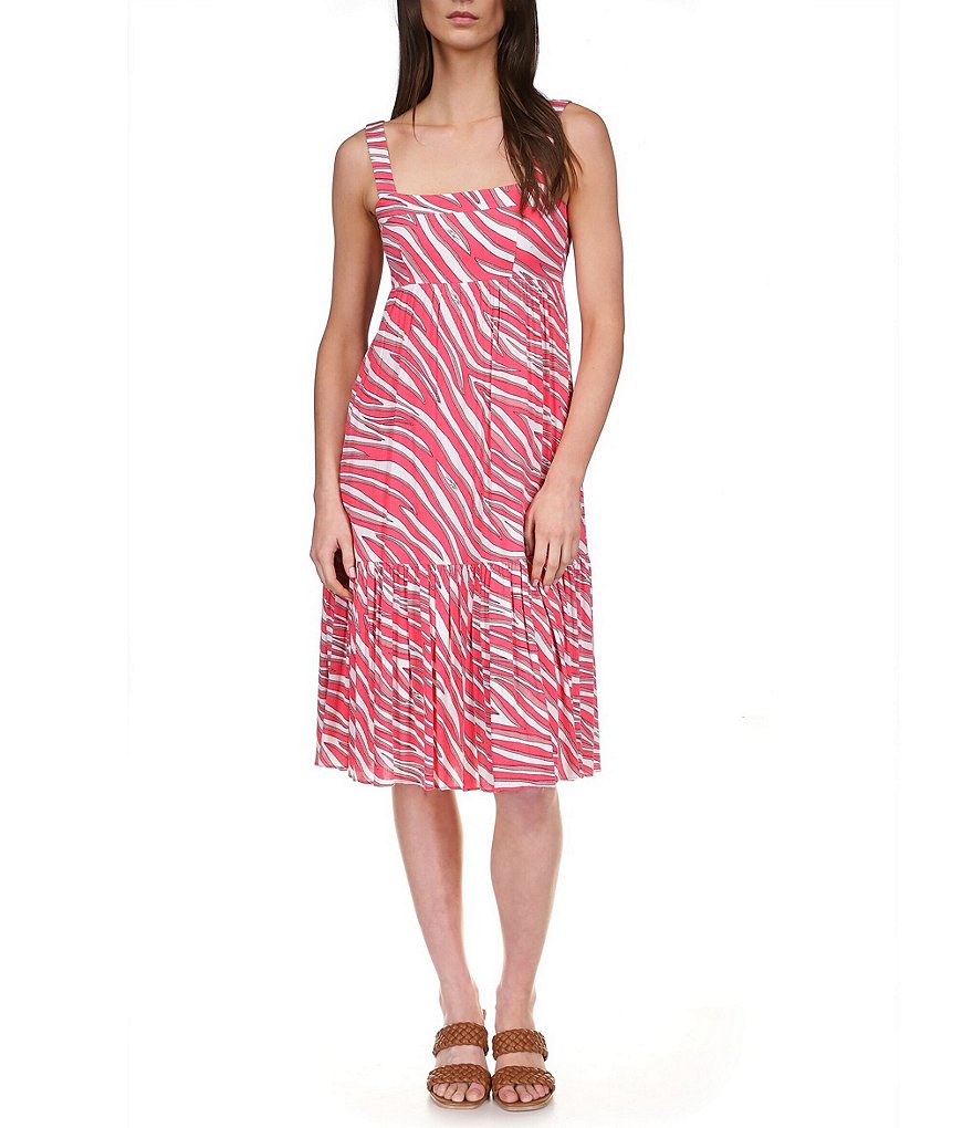 Michael Kors A-Line Square Neck Soft Zebra Midi Dress | Dillard's