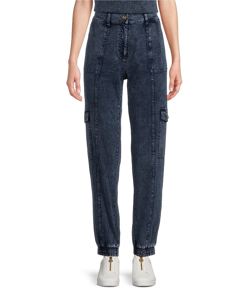 MICHAEL Michael Kors Acid Wash High Rise Slim Straight Leg Coordinating  Utility Pants