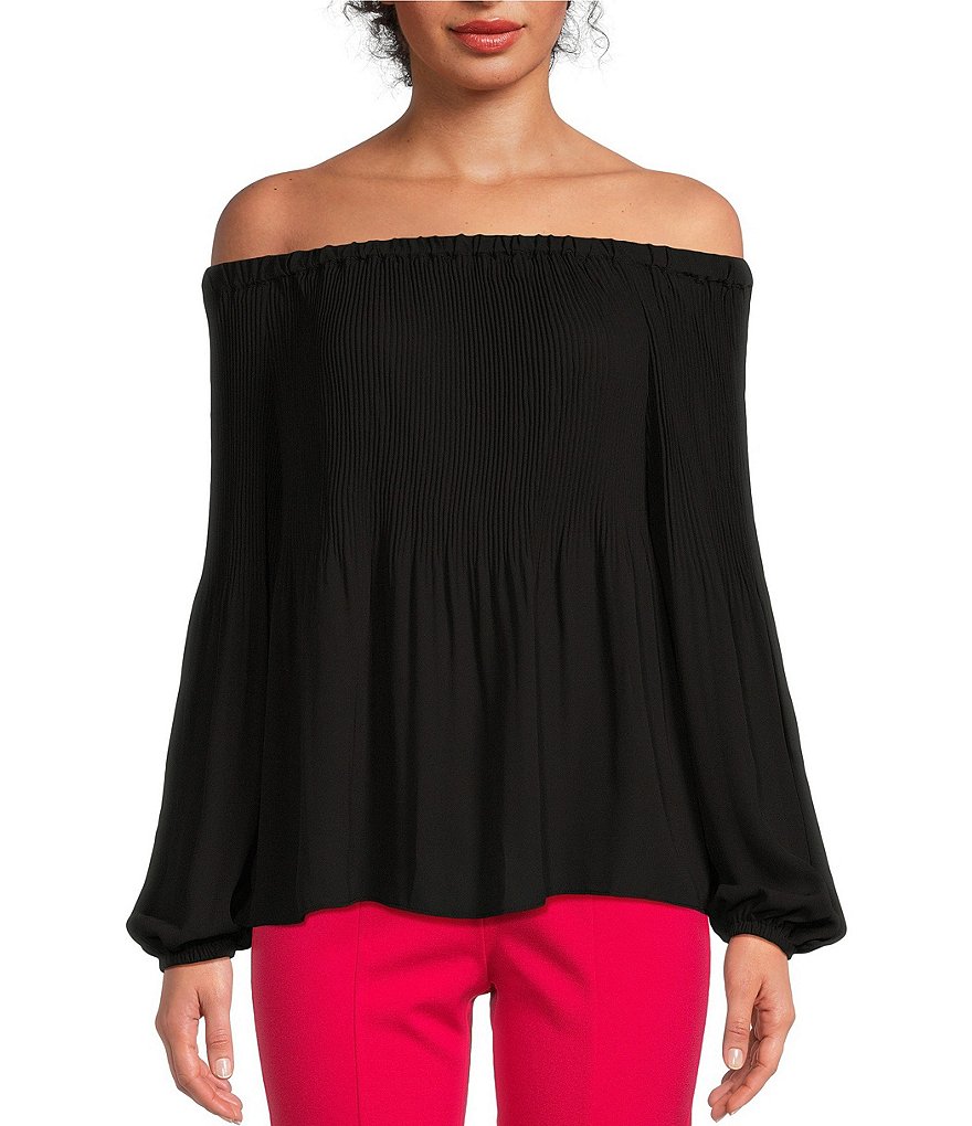 MICHAEL Michael Kors Crepe Pleated Off-the-Shoulder Blouse