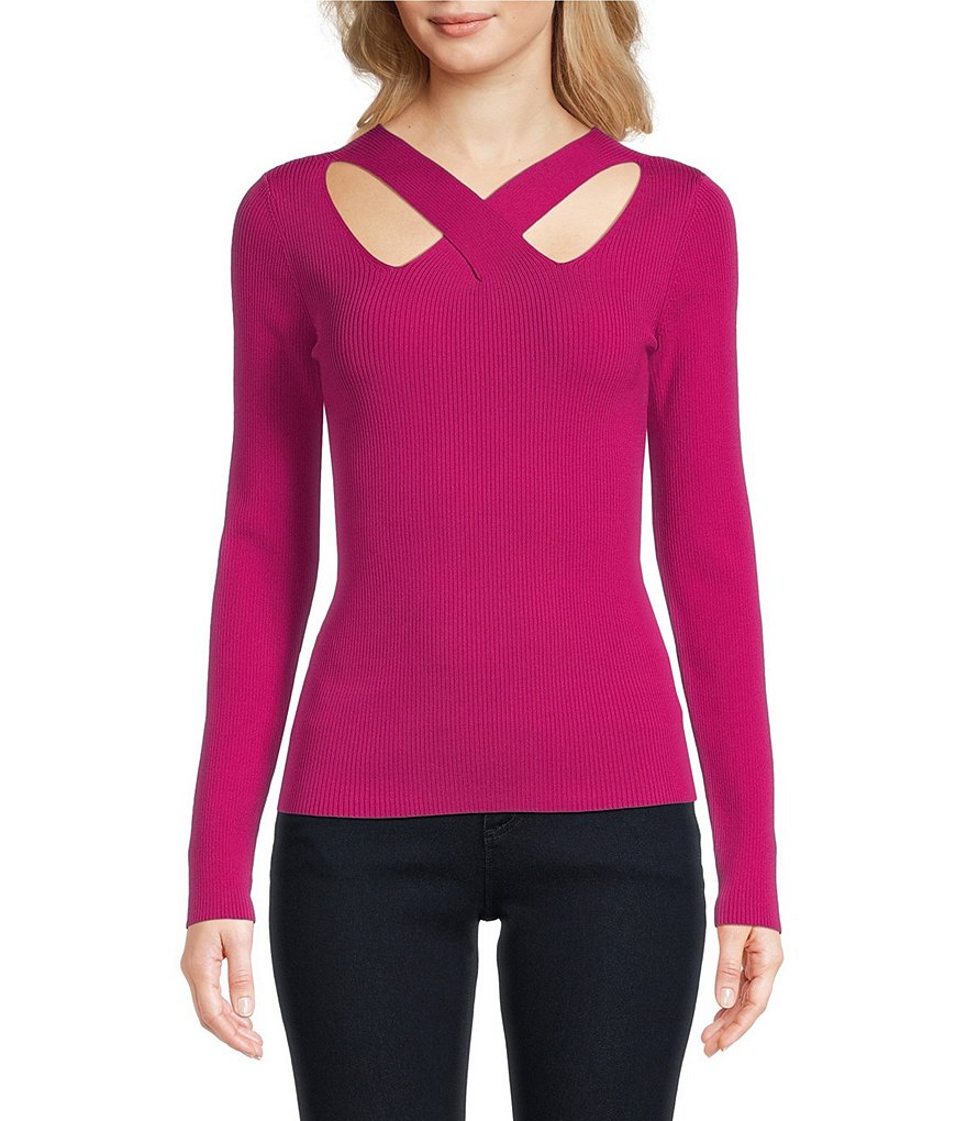 MICHAEL Michael Kors Criss-Cross V-Neck Long Sleeve Sweater Top