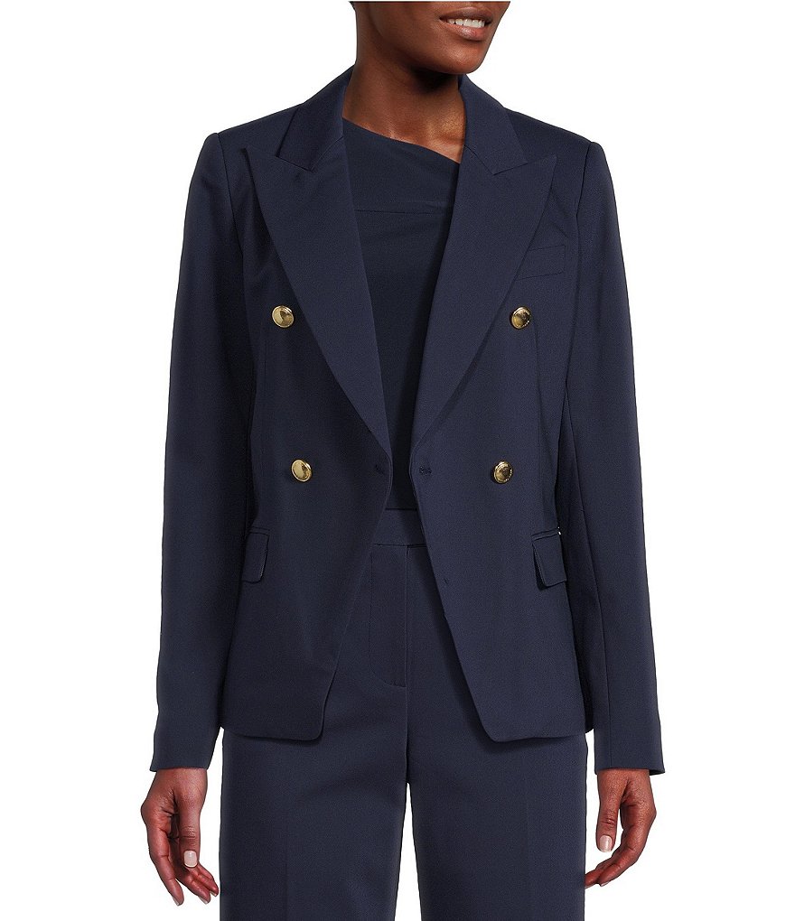 MICHAEL Michael Kors Double Breasted Cotton Stretch Peak Lapel