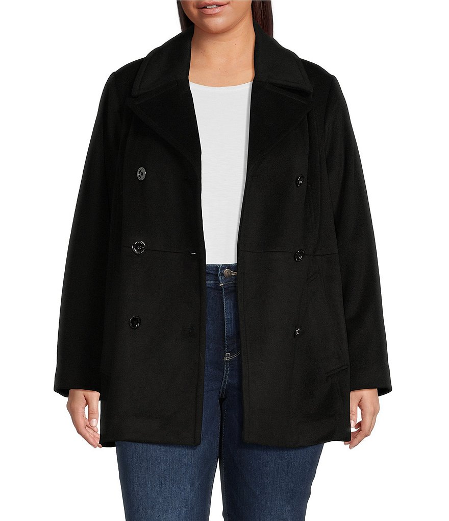 MICHAEL Michael Kors Plus Size Wool Blend Notch Collar Double Breasted Peacoat Dillard s