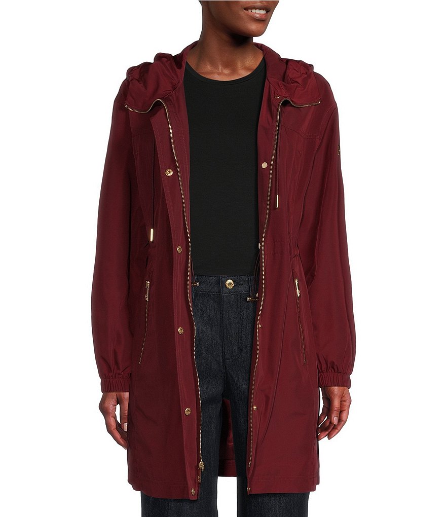 MICHAEL Michael Kors Stand Collar Hooded Elastic Bungee Cord Waist Rain Coat Dillard s