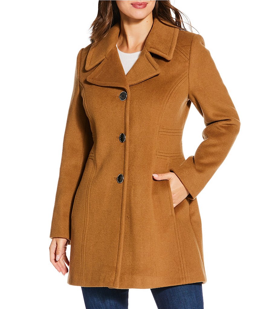MICHAEL Michael Kors Wool Blend Notch Lapel Button Front Peacoat