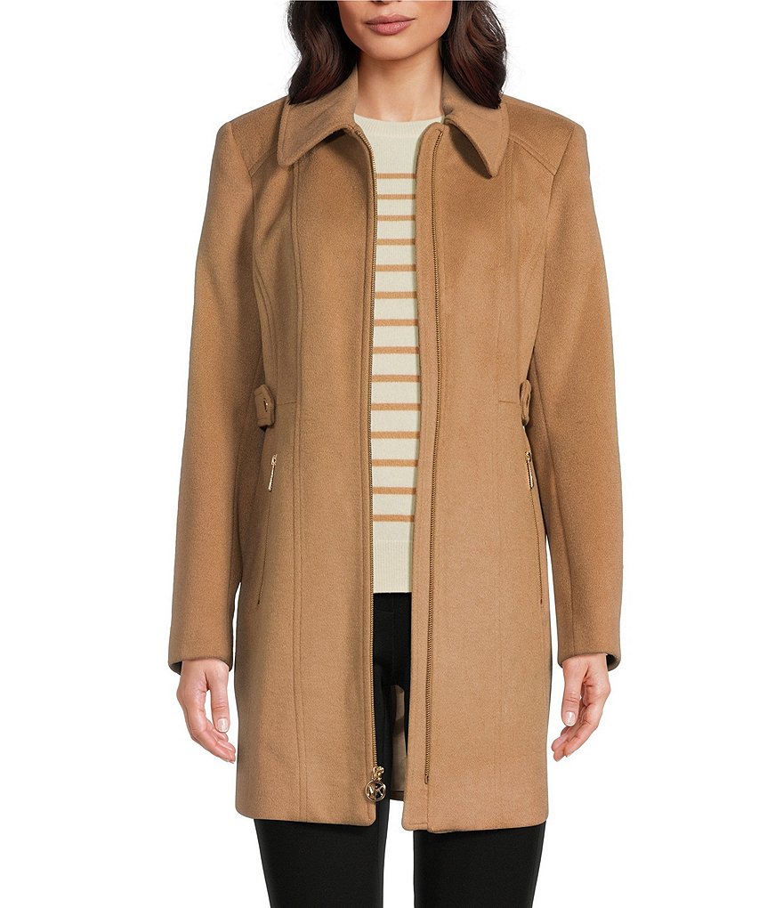 MICHAEL Michael Kors Wool Blend Point Collar Zip Front Coat