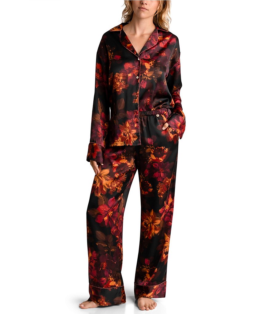 Midnight Bakery Satin Long Sleeve Top & Pant Burnout Floral Print ...