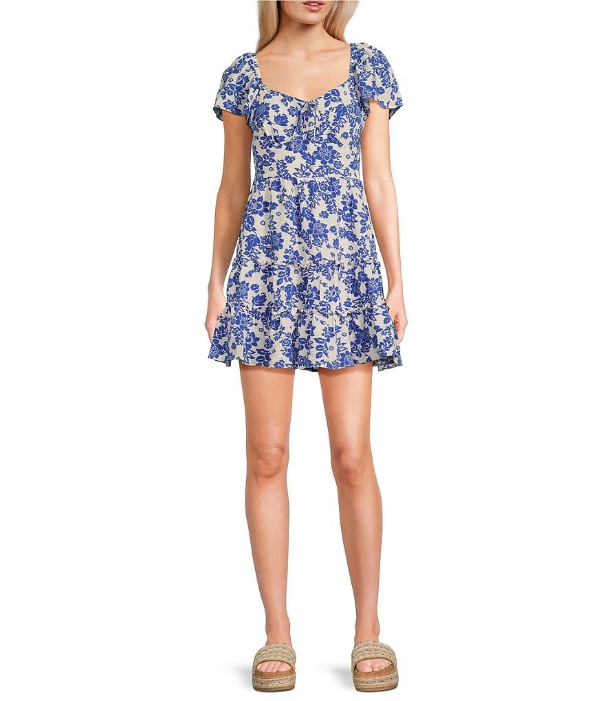 Midnight Doll Floral Print Short Sleeve Smocked Back Fit