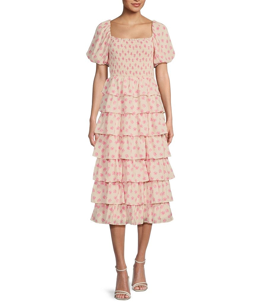 Midnight Doll Puff Short Sleeve Tiered Ruffle Dress | Dillard's