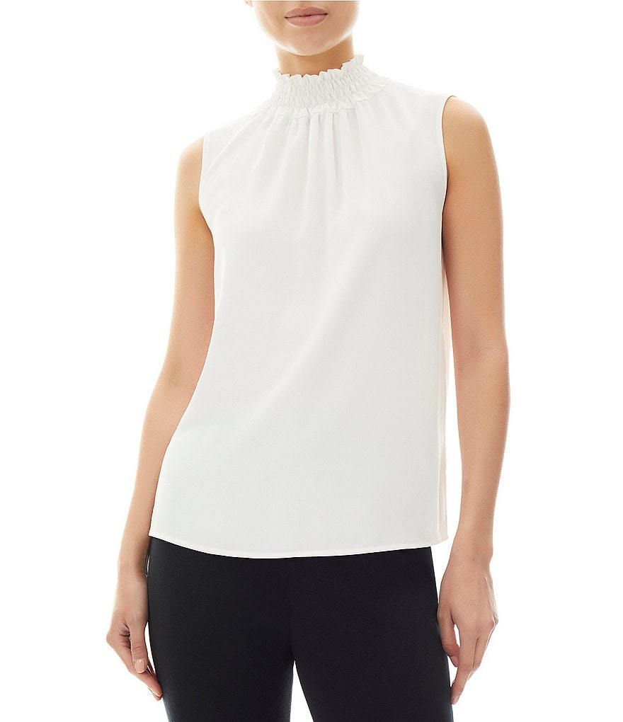 Sleeveless Mock Neck Slit Tunic, White