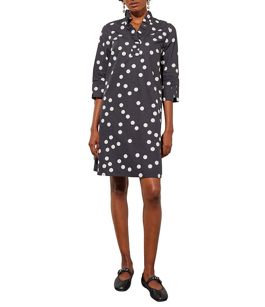 Ming Wang Polka Dot Ruffle V Neck 34 Sleeve Shift Dress Dillards 7003