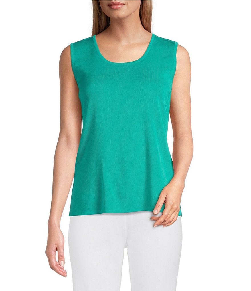 Ming Wang Scoop Neck Sleeveless Side Slit Knit Tank Top
