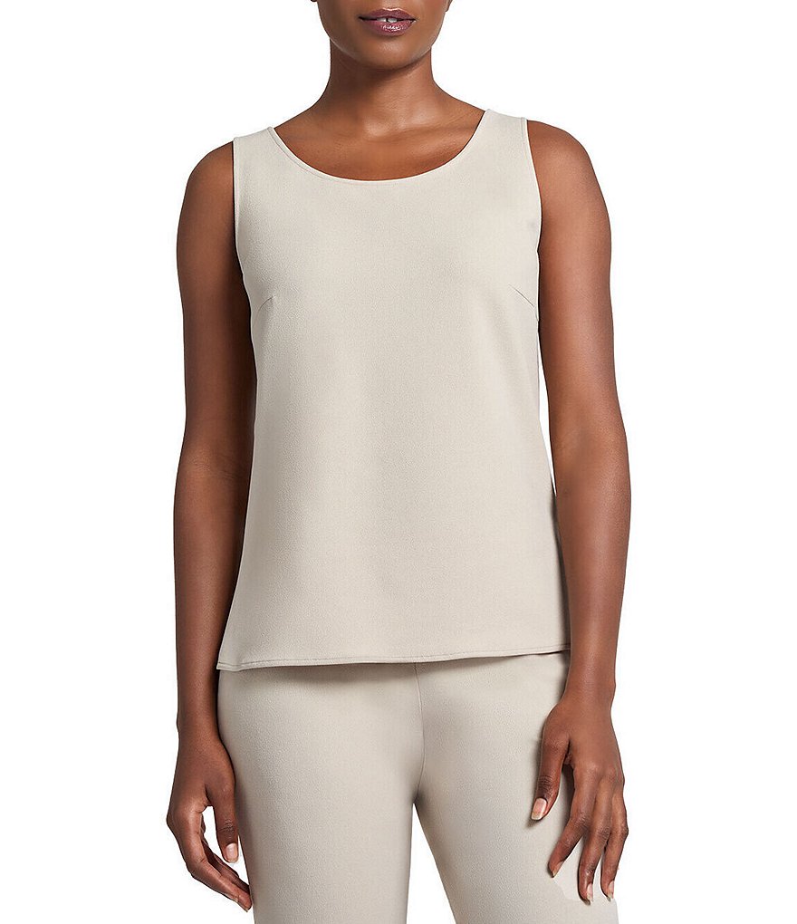 Ming Wang Stretch Deco Crepe Scoop Neck Sleeveless Top