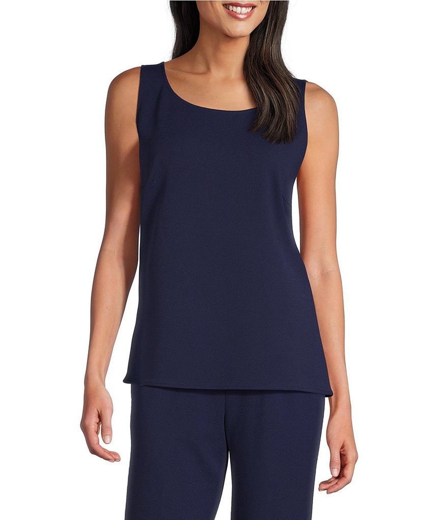 Ming Wang Stretch Deco Crepe Scoop Neck Sleeveless Top