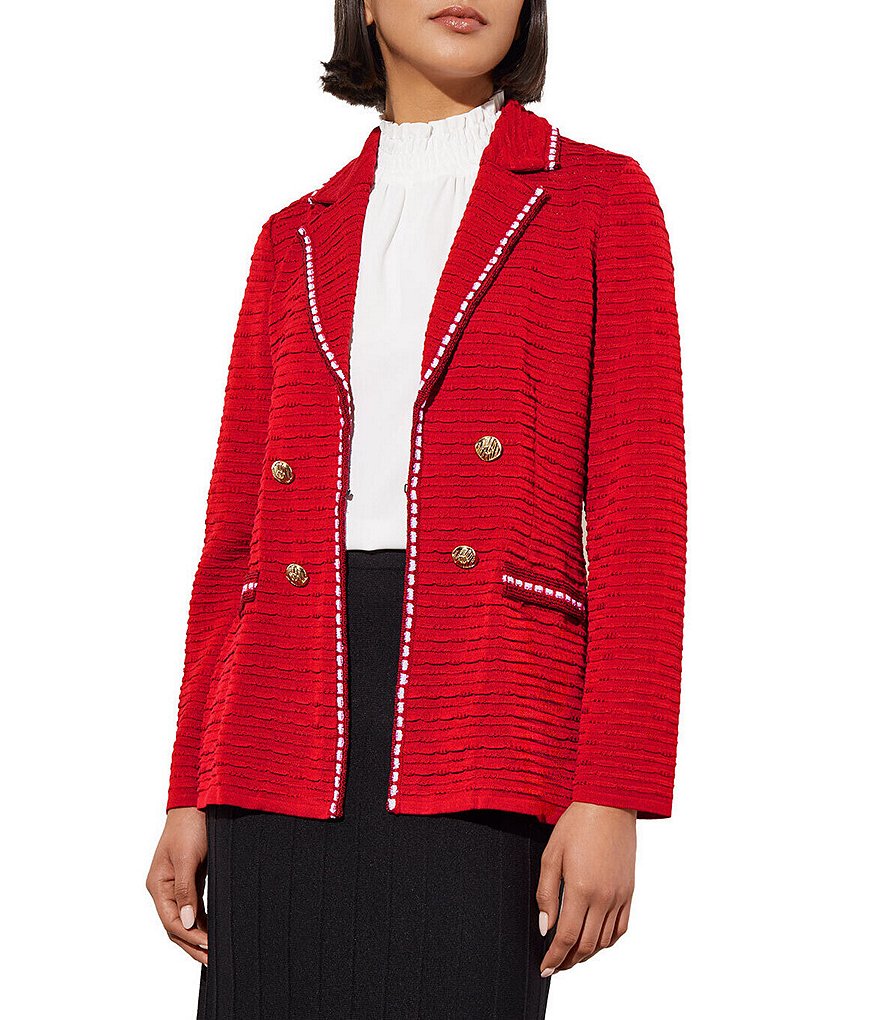 Ming Wang Textured Knit Contrast Trim Notch Lapel Statement Jacket