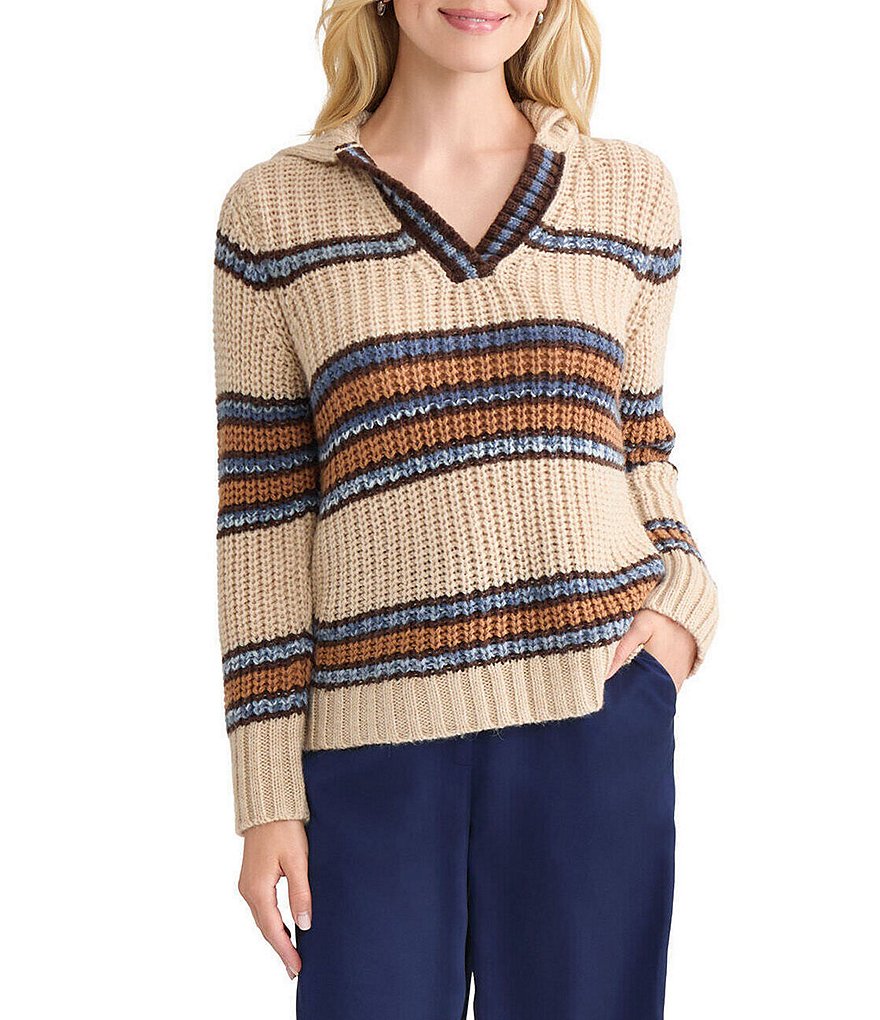 MISOOK x Lani Lynn Alpaca Blend Chunky Stripe Knit V-Neck Collared